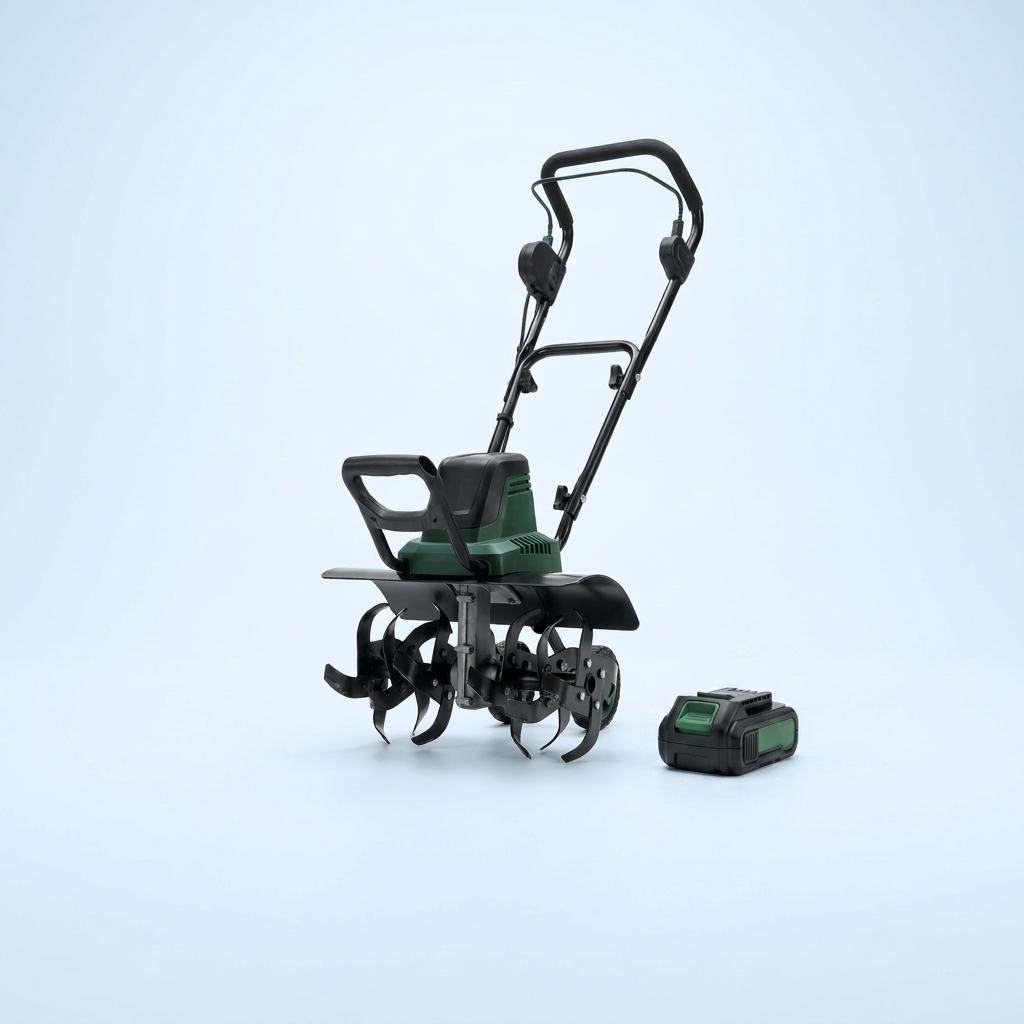 Cordless tiller with a battery pack