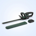 Cordless hedge trimmer with battery and blade cover