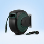 Retractable hose reel with mounting bracket and nozzle