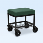 Rolling garden cart seat at a three-quarter angle