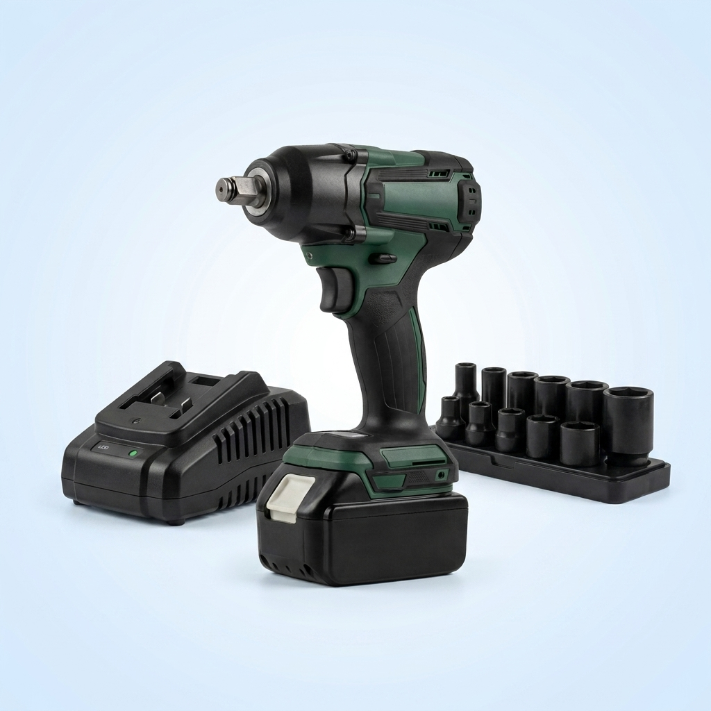 Impact wrench with battery, charger and socket set