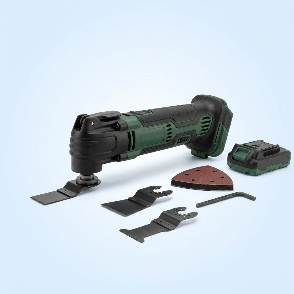 Oscillating multi-tool with assorted blades and battery