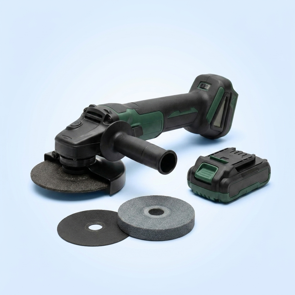 Cordless angle grinder with discs and battery