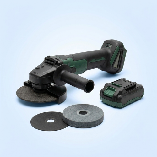 Cordless angle grinder with discs and battery