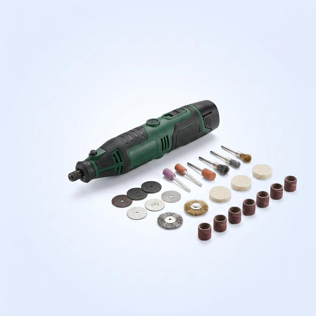 Cordless rotary tool with accessory bit kit