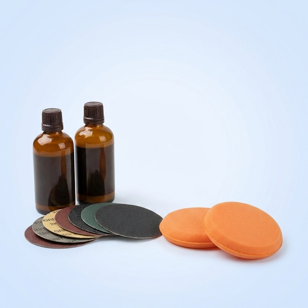 Headlight restoration kit with polish, pads and sealant