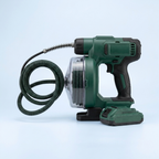 Cordless drain auger with coiled cable and battery