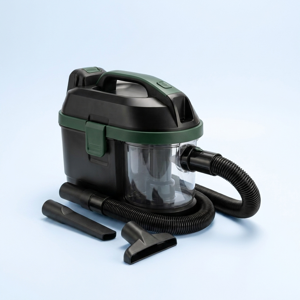 Wet/dry vacuum with hose and nozzle attachments