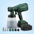 Cordless paint sprayer with batteries and nozzles