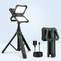 Foldable LED work light shown folded and unfolded