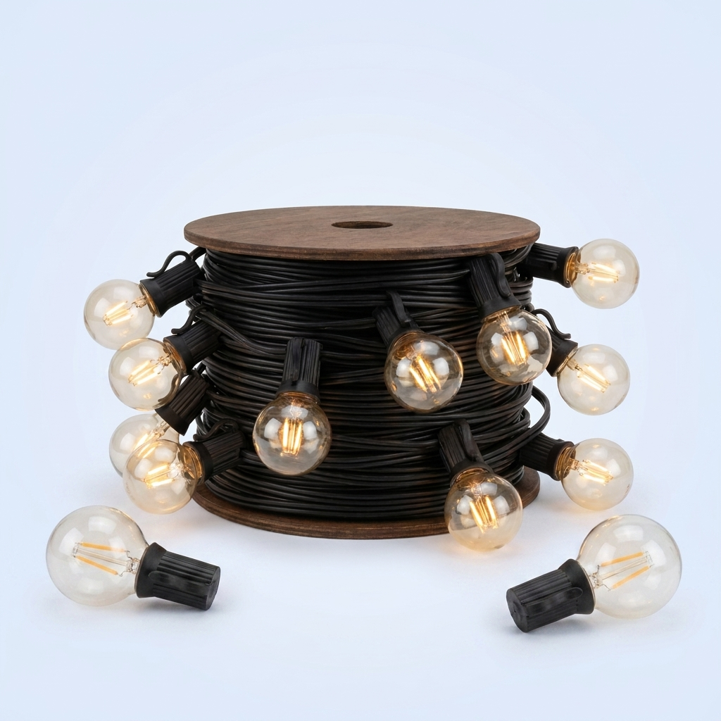 Outdoor string lights with spare shatterproof bulbs