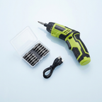 Cordless electric screwdriver with bit set and USB cable