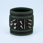 Magnetic wristband tool holder holding screws and bits