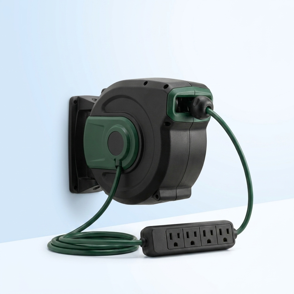 Retractable extension cord reel with mounting bracket