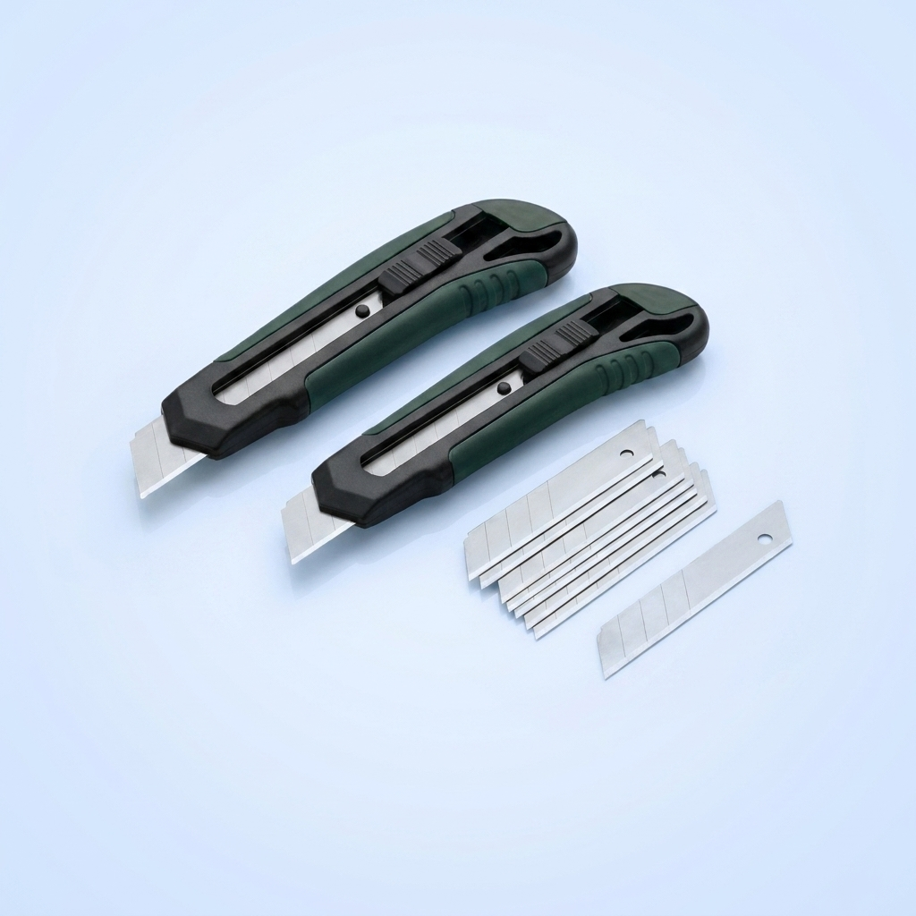 Utility knife set with knives and spare blades