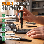 24-in-1 precision screwdriver set feature highlights: magnetic bits, ergonomic grip, CR-V steel, compact case