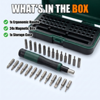 What's in the box: ergonomic handle, 24 magnetic bits, storage case