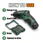How to use: charge it up, insert a bit, squeeze to drive