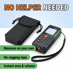 No helper needed: measure on your own, no sagging tape, instant area and volume
