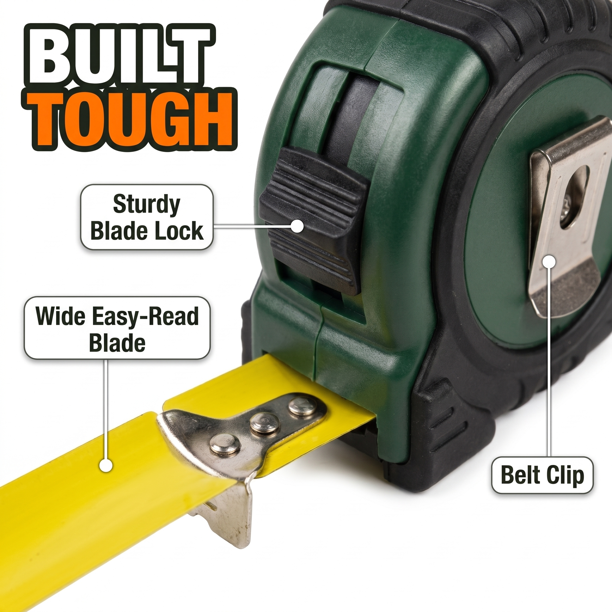 Built tough: wide easy-read blade, sturdy blade lock, belt clip