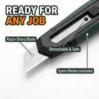 Ready for any job: razor-sharp blade, retractable and safe, spare blades included