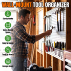 Wall-mount tool organizer: sturdy hooks, saves bench space, easy to install, garage-ready