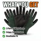 What you get: 3 pairs of work gloves, grippy coated palms, breathable fit