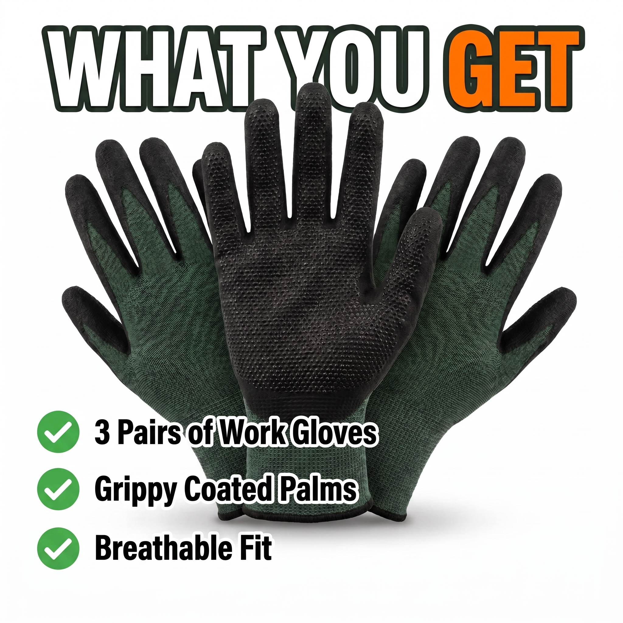What you get: 3 pairs of work gloves, grippy coated palms, breathable fit
