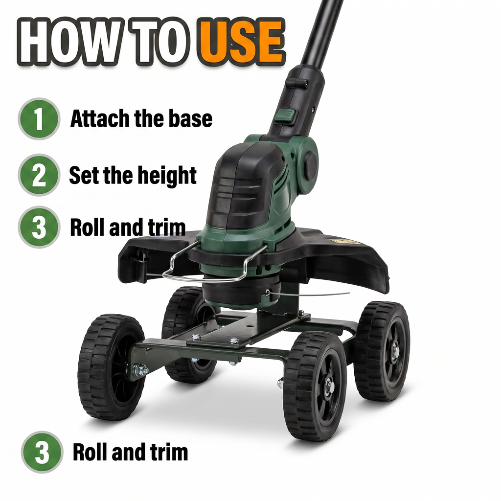 How to use: attach the base, set the height, roll and trim