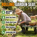 Rolling garden seat: 360 swivel wheels, saves your knees, sturdy steel frame, comfortable seat