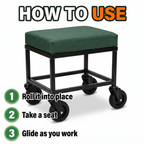 How to use: roll it into place, take a seat, glide as you work