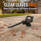Clear leaves fast - blow, then vacuum and mulch in seconds