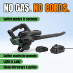 No gas, no cords: switch modes in seconds, light to carry, clean driveways and patios