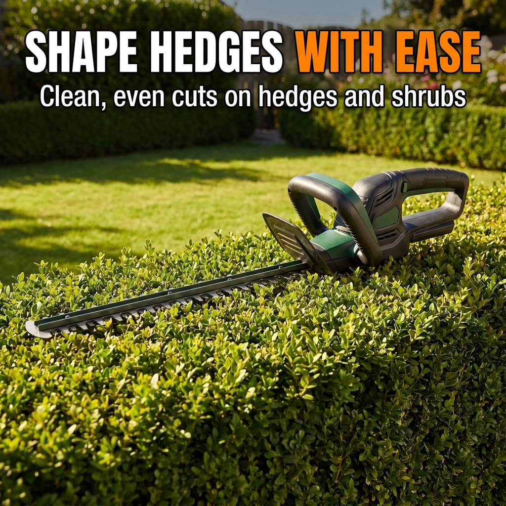 Shape hedges with ease - clean, even cuts on hedges and shrubs