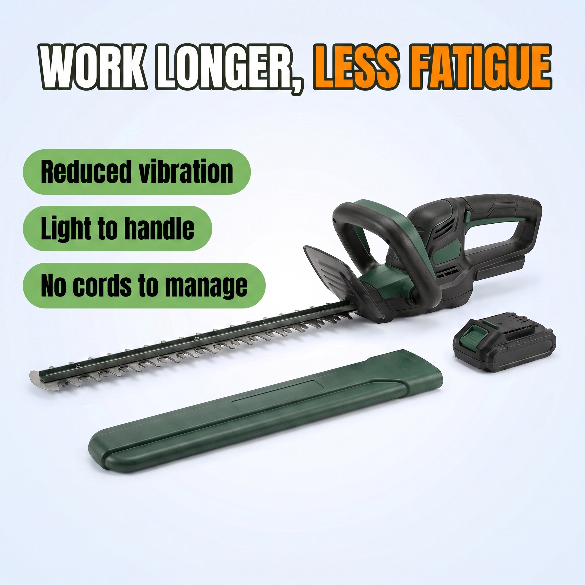 Work longer, less fatigue: reduced vibration, light to handle, no cords to manage