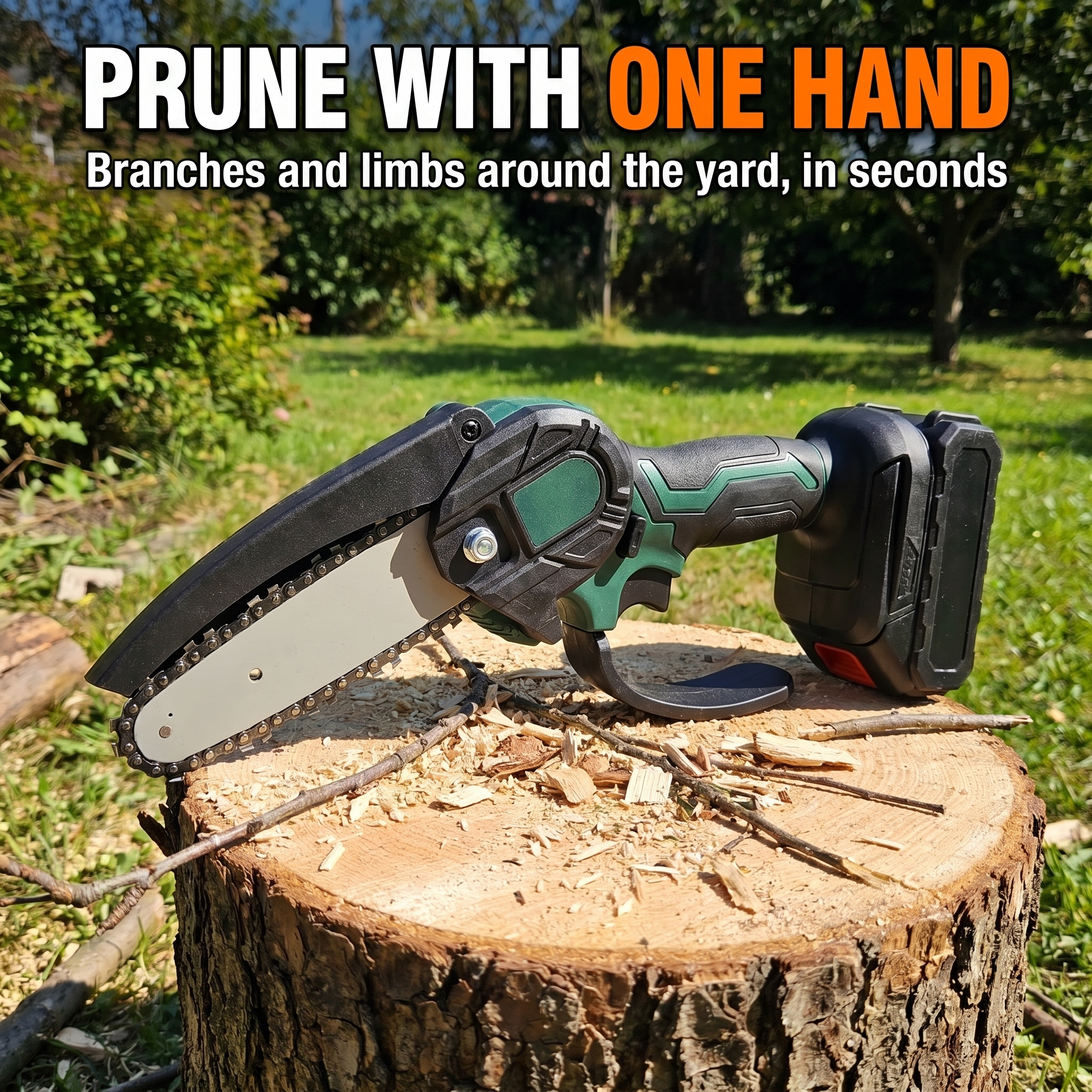 Prune with one hand - branches and limbs around the yard, in seconds