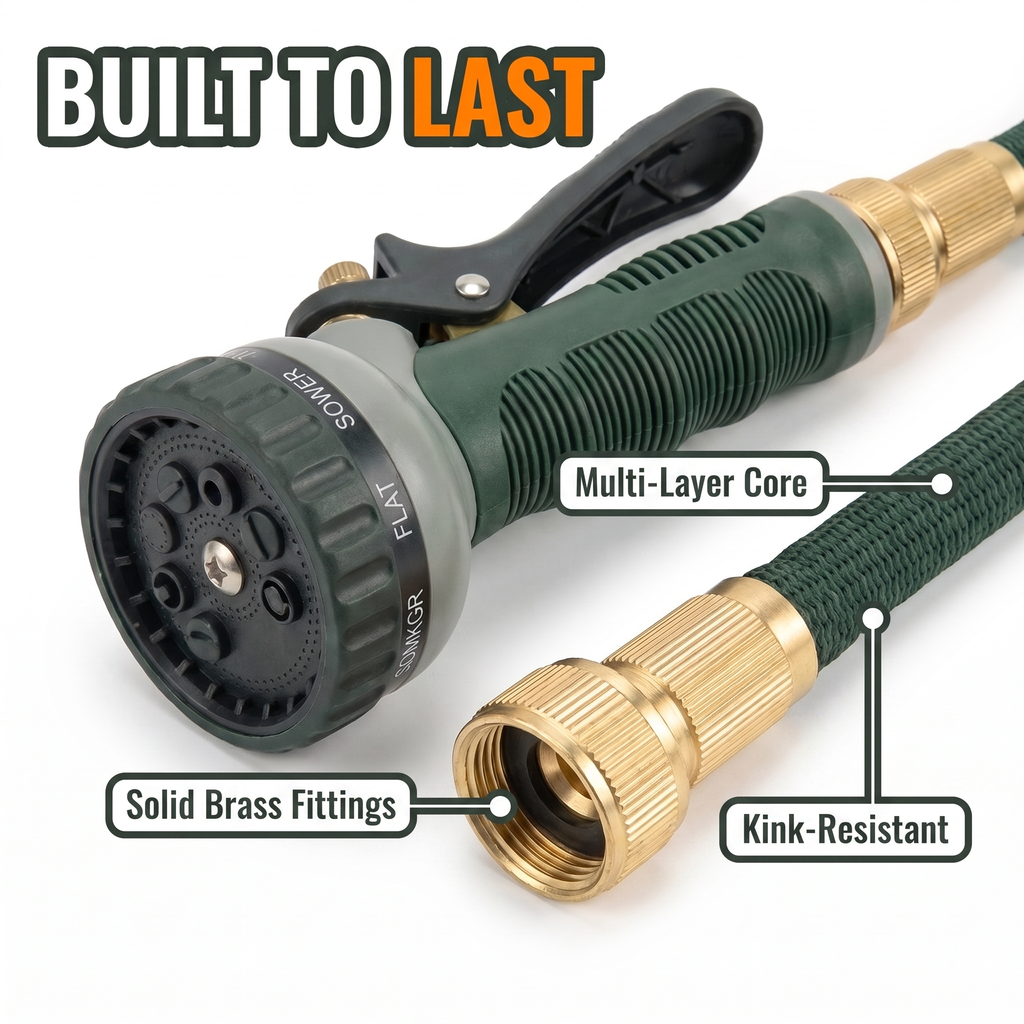 Built to last: multi-layer core, solid brass fittings, kink-resistant