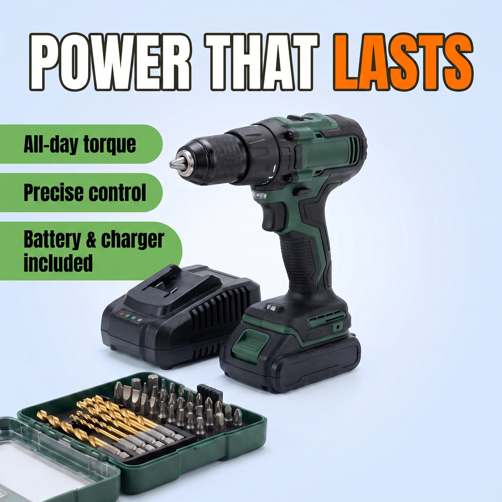 Power that lasts: all-day torque, precise control, battery and charger included