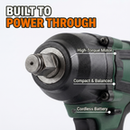 Built to power through: high-torque motor, compact and balanced, cordless battery