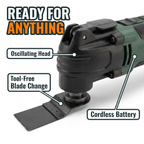 Ready for anything: tool-free blade change, oscillating head, cordless battery