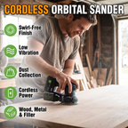 Cordless orbital sander: swirl-free finish, low vibration, dust collection, cordless power