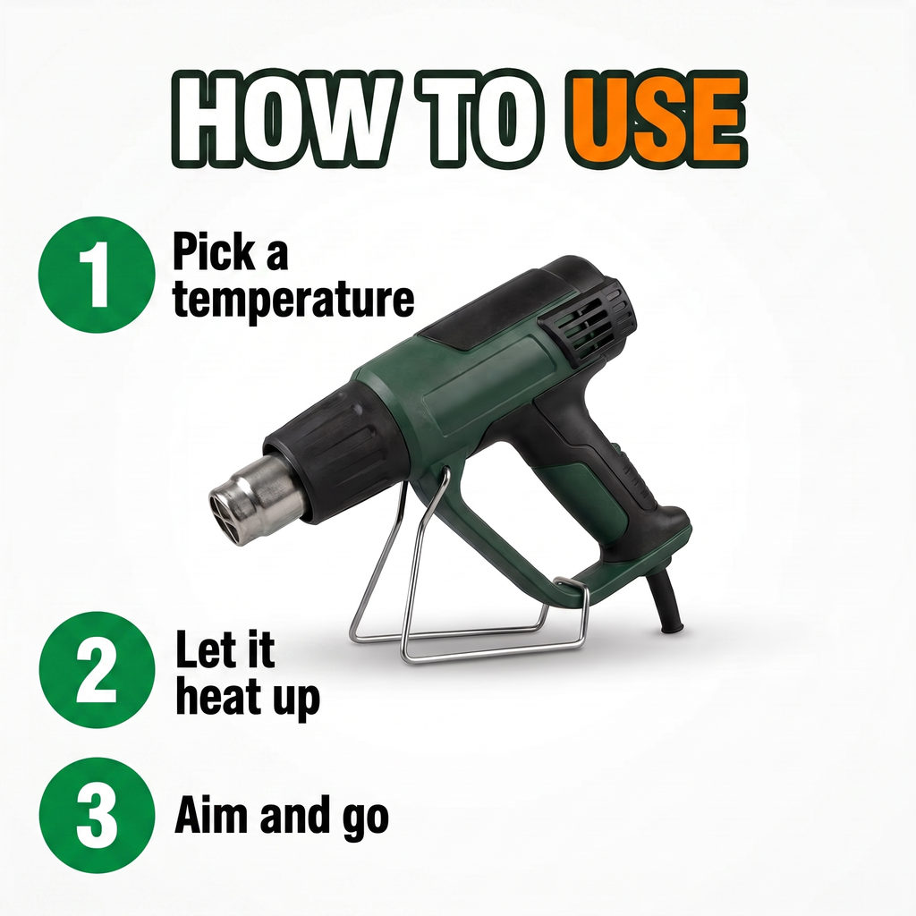 How to use: pick a temperature, let it heat up, aim and go