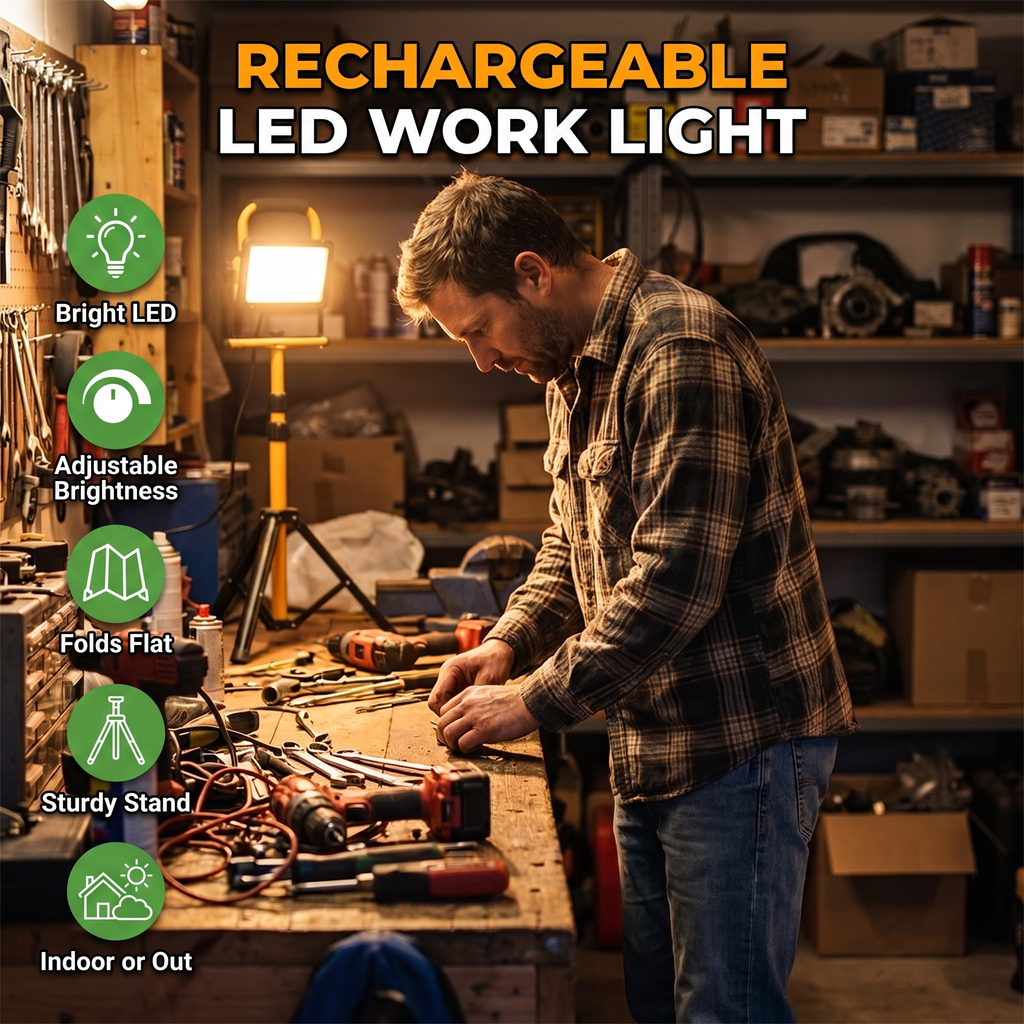 Rechargeable LED Work Light features