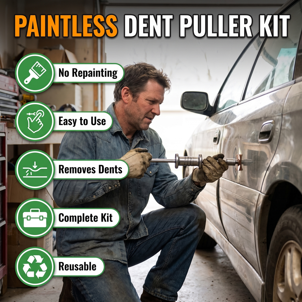 Paintless dent puller kit features