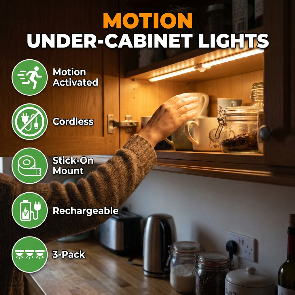 Motion under-cabinet lights features