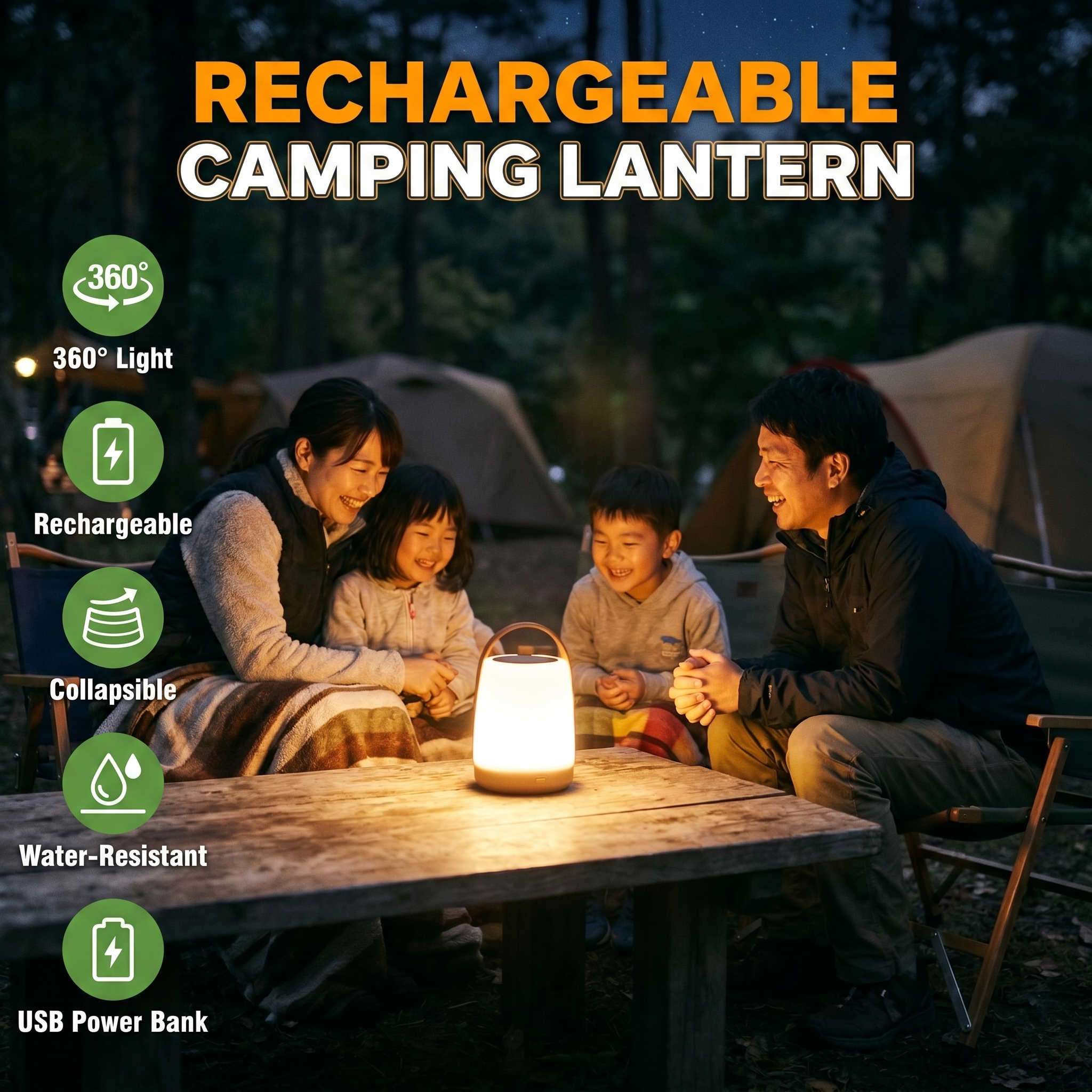 Rechargeable camping lantern features